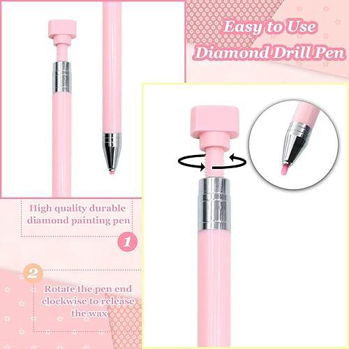 Miniatura 3 de ZYNERY Kit de 21 piezas de bolígrafos para pintura de diamantes, 1 bolígrafo de cera recargable con 20 piezas de cera, bolígrafo giratorio con punta