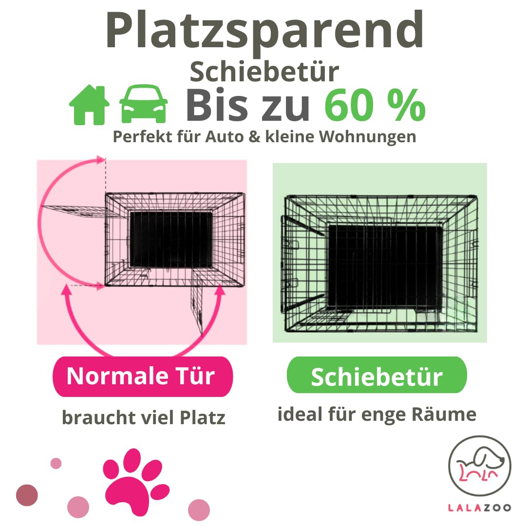 Hundebox 91x61x69 cm mit Schiebetür – Faltbarer Metall Hundekäfig, platzsparende Transportbox mit Bodenwanne, 2 Türen, für mittelgroße und große Hunde