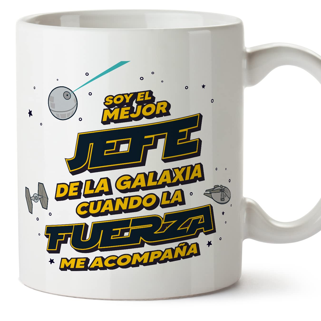 MUGFFINS Tazas para JEFE hombre - En Español - Mejor de la Galaxia Cuando Fuerza me Acompaña - 11 oz / 330 ml - Regalo original y divertido