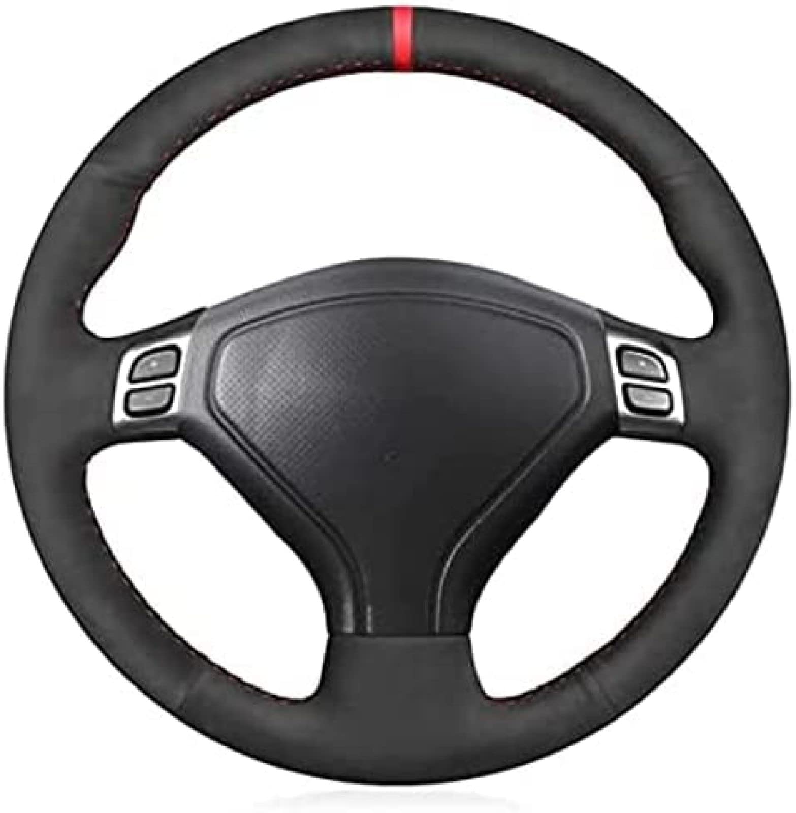 czarny zamszowy ręcznie szyty pokrowiec na kierownicę samochodu pasuje do Subaru Fit Forester Outback Legacy 2004-2007 Impreza WRX 2003-2006, żółta linia