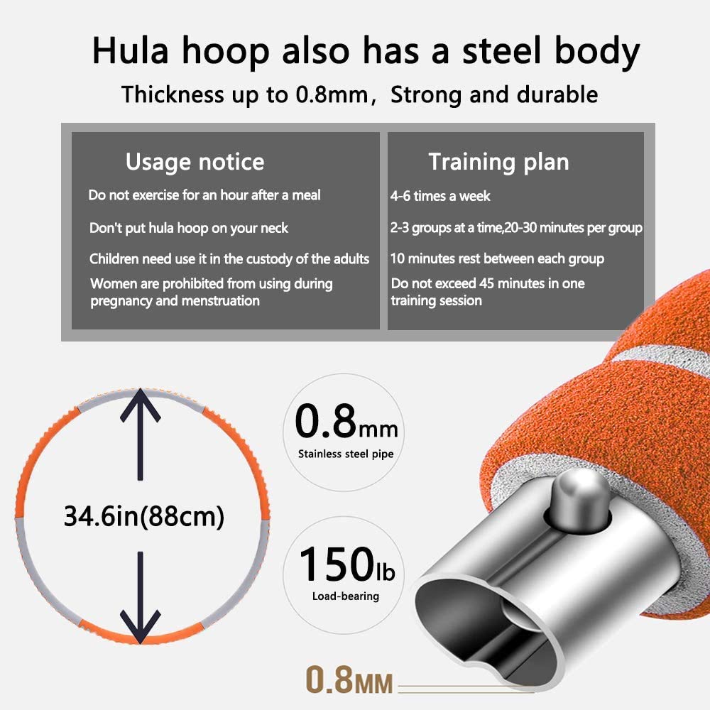 Gewichteter Hula-Reifen, Variables Füllgewicht, Ultra-dauerhafter Edelstahlrohr innen, geeignet für Erwachsene, um Fett- und Aerobic-Übungen zu reduzieren,Rosa
