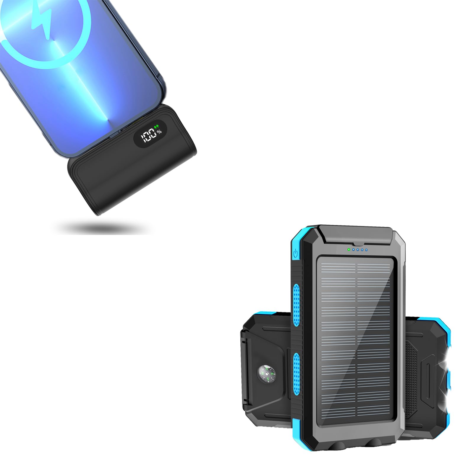 ERRBBIC 38800mAh Solar Power Bank Plus 6000mAh Portable Charger for Travel (Blue+Black)