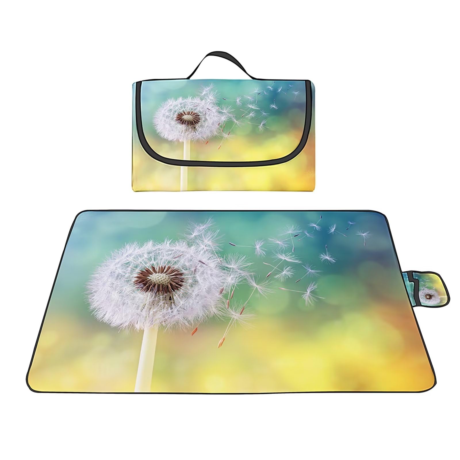 Couverture Pique-Nique 200x200cm,Pissenlit Grand Nappe Pique Nique Impermeable Lavable Tapis Picnic avec Poignée,Pliable Picnic Blanket Tapis de Plage Polyvalent pour Barbecue,Pique,Randonnée,Voyages
