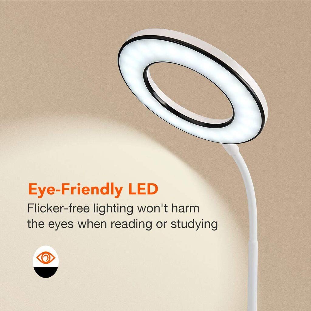 Schreibtischlampe, LED-Tischlampe, augenschonende Schreibtischlampe, 3 Farbmodi mit 4 Helligkeitsstufen, dimmbar, USB-Ladegerät, Bürolampe, Touch-Steuerung, 360° flexibel