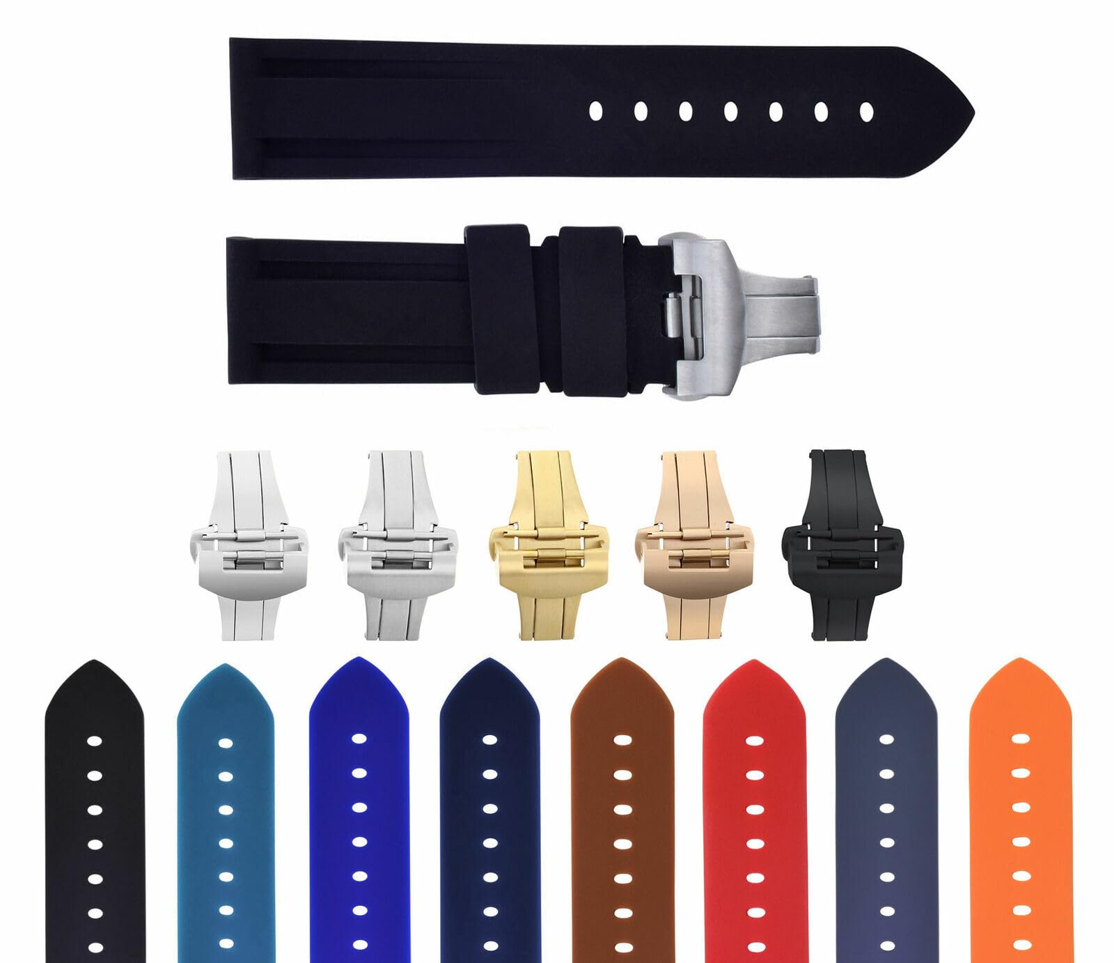 Ewatchparts 22mm - 24mm Rubber Diver Watch Band Strap Compatible With Panerai GMT Marina Luminor Radiomir