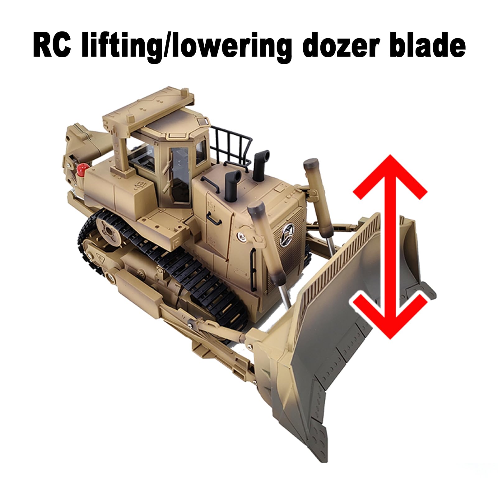 Bulldozer RC a escala 1/16, tractor tipo pista de control remoto de 9 canales de 2.4 GHz, juguete de vehículo de construcción de control remoto para adolescentes, hoja levantable y desgarrador