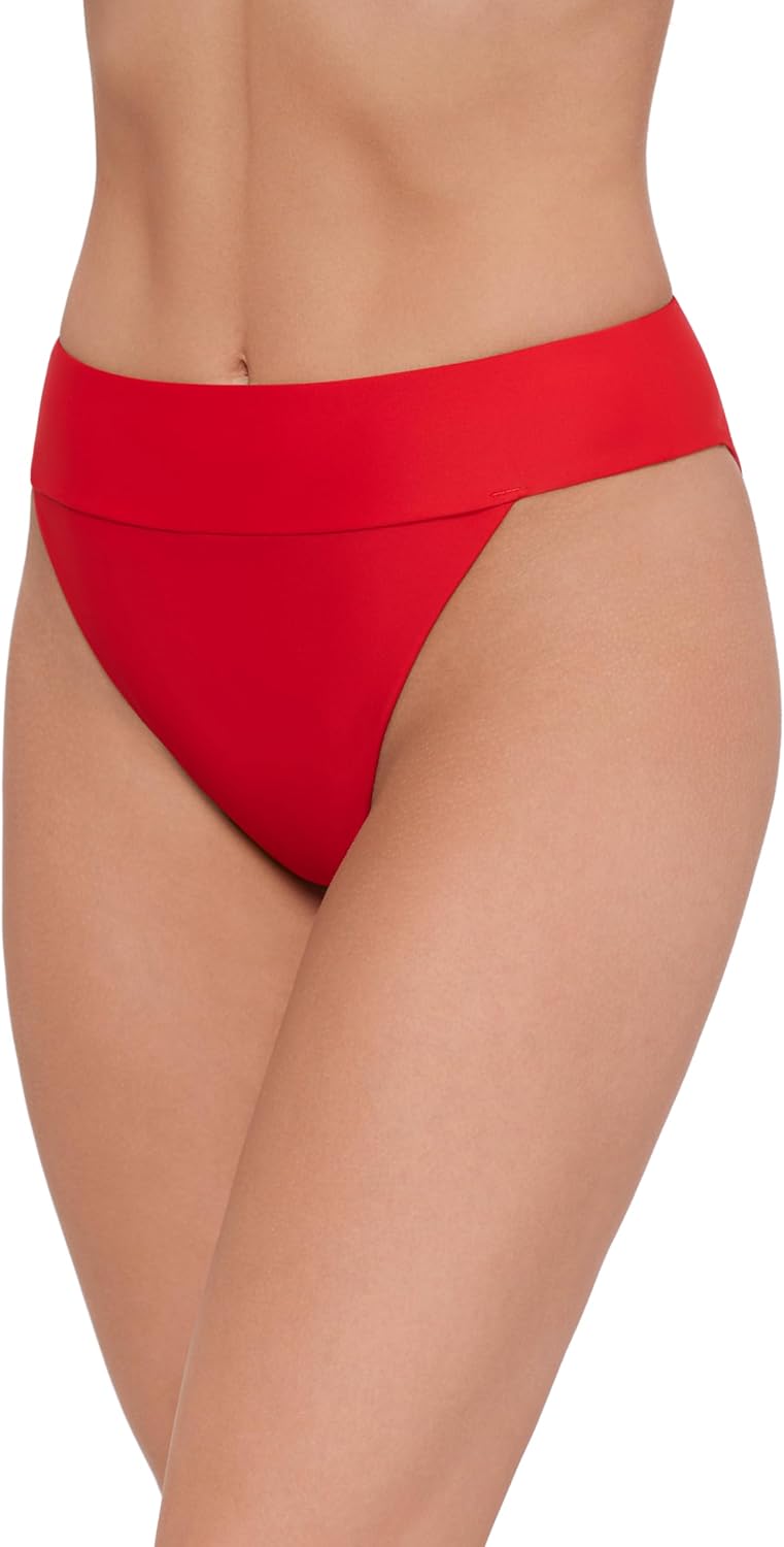 Steve Madden Women's Banded High Leg High Waist Bikini Bottom with Flirty Coverage