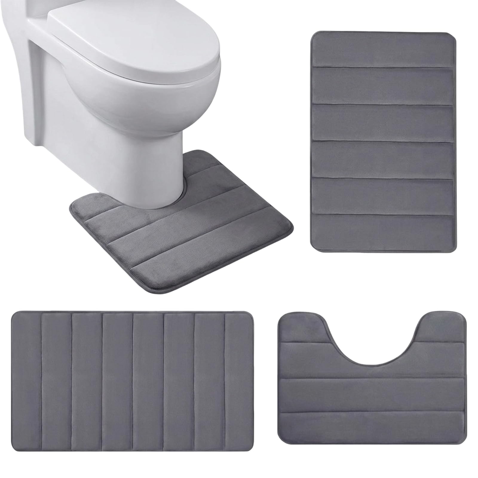 Toilet Mat, Pedestal Mat for Toilet, Three-Piece Set for Bathroom Safety, Absorbs Water Quickly from Wet Feet, Suitable for Families with Children and Elderly Users, Three Sizes 40 x 50 cm, 40 x 60 cm