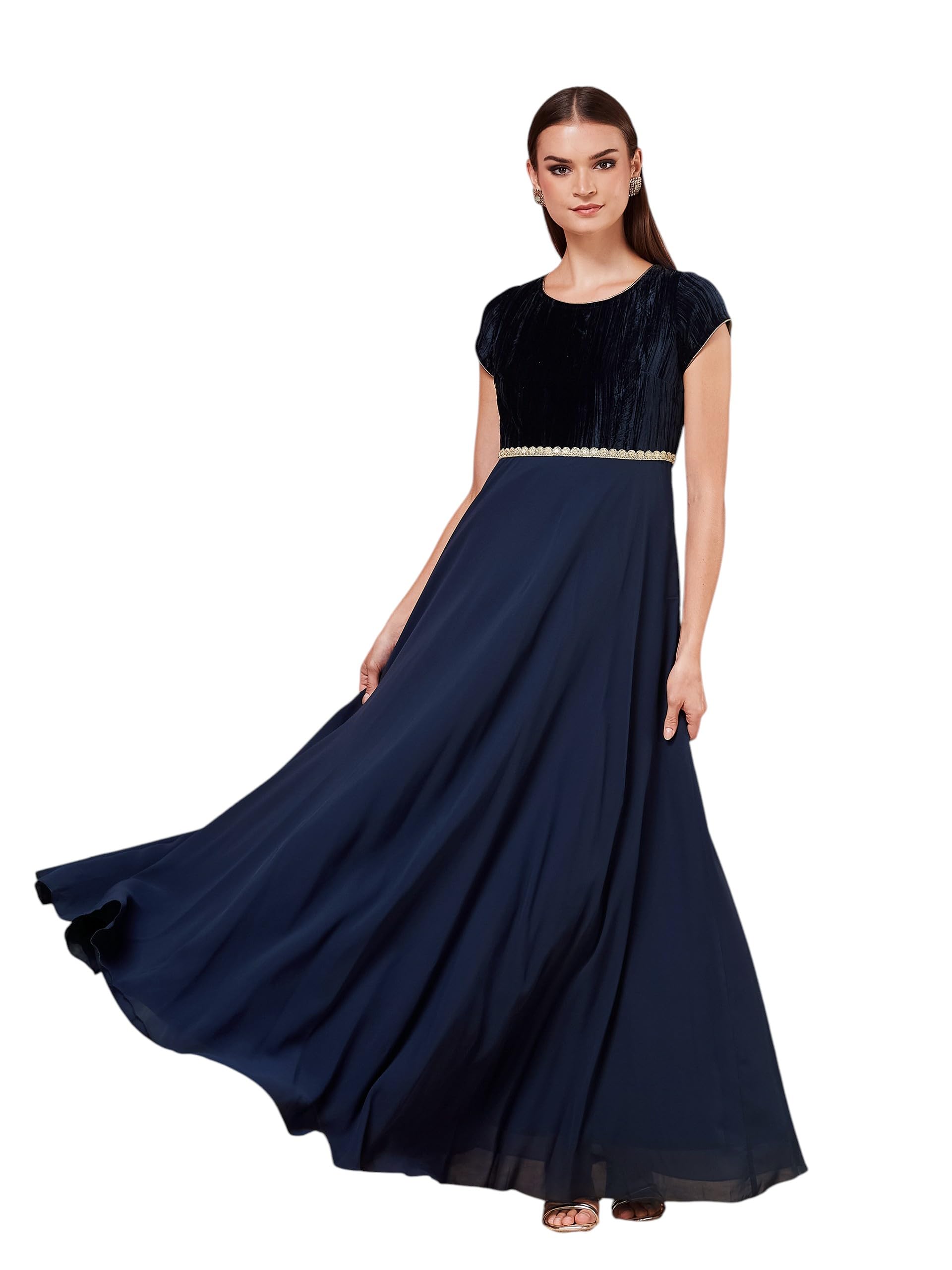 miss chase Women’s Round Neck Short Sleeve Fit & Flare Maxi Georgette Dress-picture-40