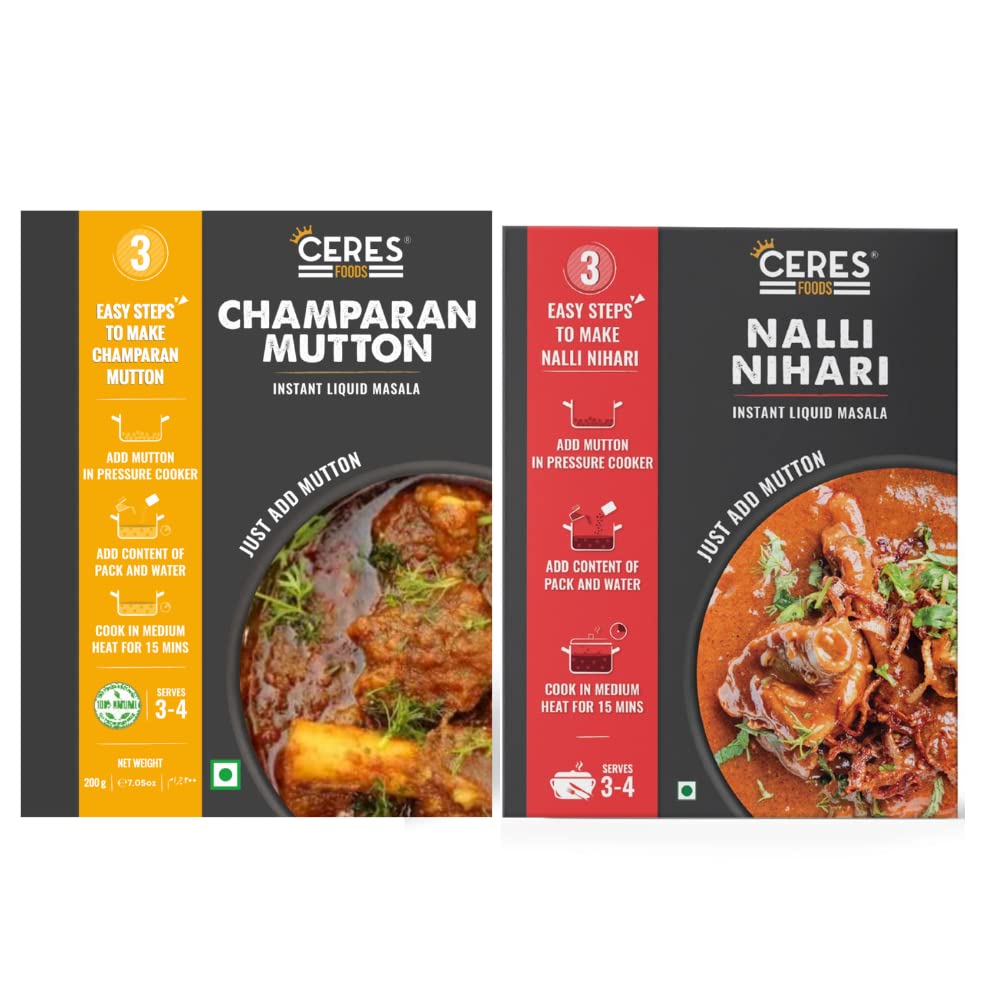 Ceres Foods Nalli Nihari + Champaran Mutton Instant Liquid Masala, 400g (Just add Protein of Choice | 200g Each)