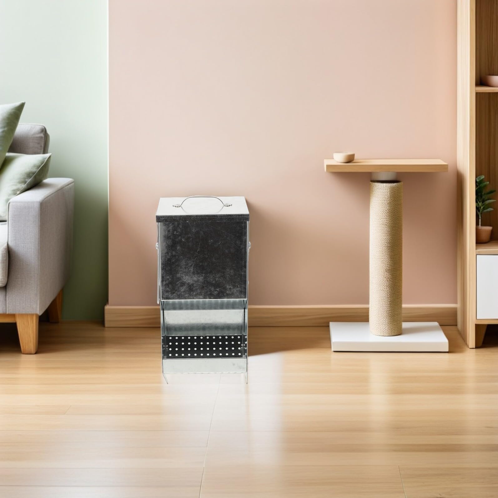 ARTIBETTER Distributore Cibo Coniglio Metallico con Coperchio Magnetico e Ganci Laterali Mangime per Coniglietti Furetti e Piccoli Animali Mangiatoia Compatta e Resistente per Gabbie e
