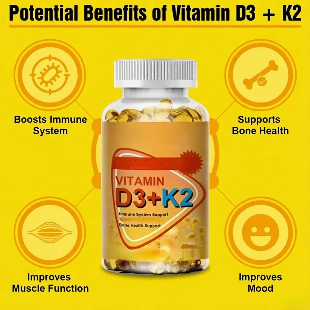 Vitamina D3 K2, per l'assorbimento - Salute delle ossa, del sistema immunitario e del cuore - Facile da deglutire