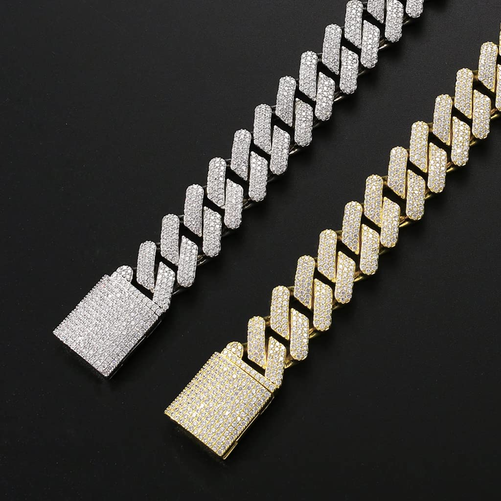 Collar de cadena de eslabones cubanos de 20 mm para hombre, chapado en oro blanco de 14 quilates, cadena brillante de Miami, diamantes de laboratorio, gargantilla de lujo, regalo de joyería