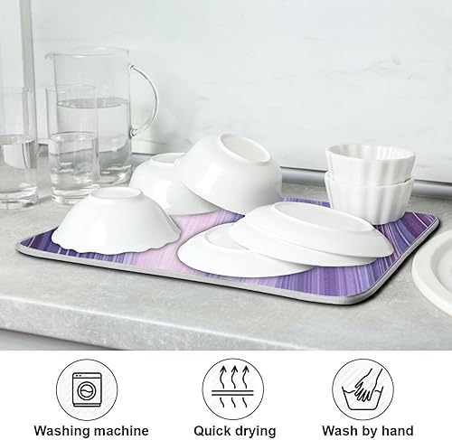 Miniatura 7 de Tapete de secado de platos para encimera de cocina, hermosa textura de mármol morado, ultra absorbente, reversible, de microfibra, resistente al