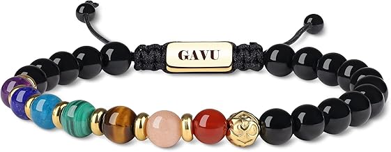 GAVU Bracciale Chakra da Uomo e da Donna con Perline di Pietra Tormalina Nera