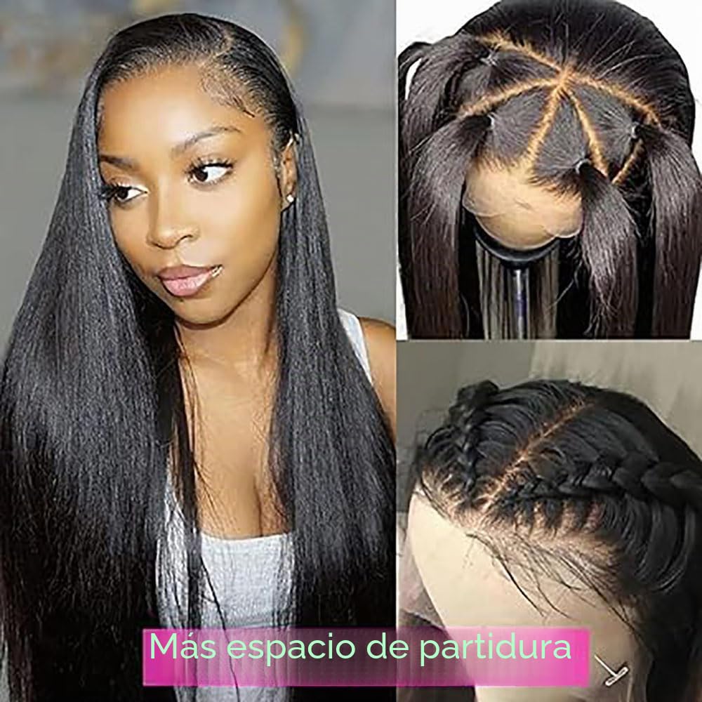 Straight Human Hair Wig 13X4 Lace Pelucas Cabello Peluca Mujer Glueless Wig Wear and Go Pre Plucked 150% Density Unprocessed Remy Hair for Women Natural Black 34 Inch
