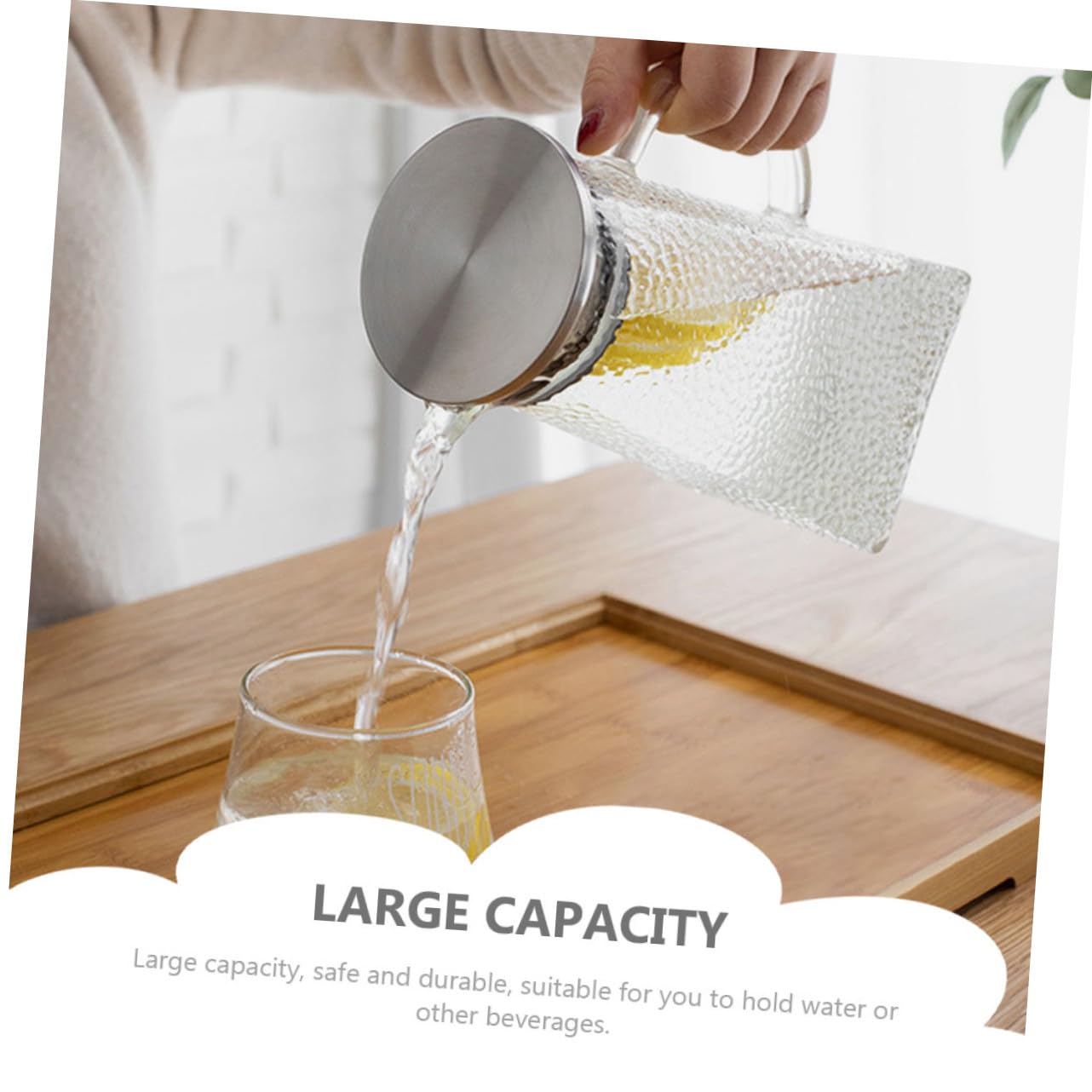 Jarra de Vidrio para Agua con Patrón de Martillo Jarra de Agua Hogar de Vidrio para Servir Bebidas Frías para Té y Zumo la Cocina o Picnic