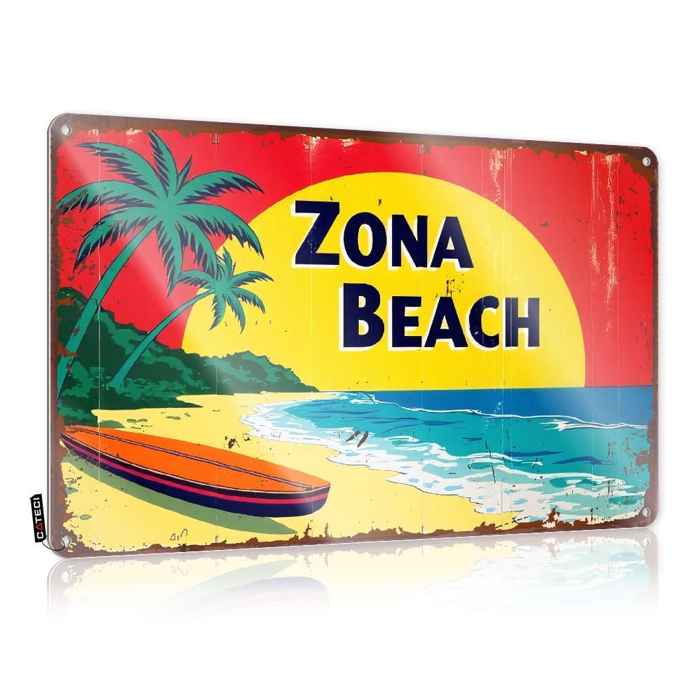 Sujd Colour Zona Beach Sunset Scene With Palm Trees And Boat Funny Vintage Signs Door | Shabby Chic Gift For Mom Decorative Wall Art(30X40cm)