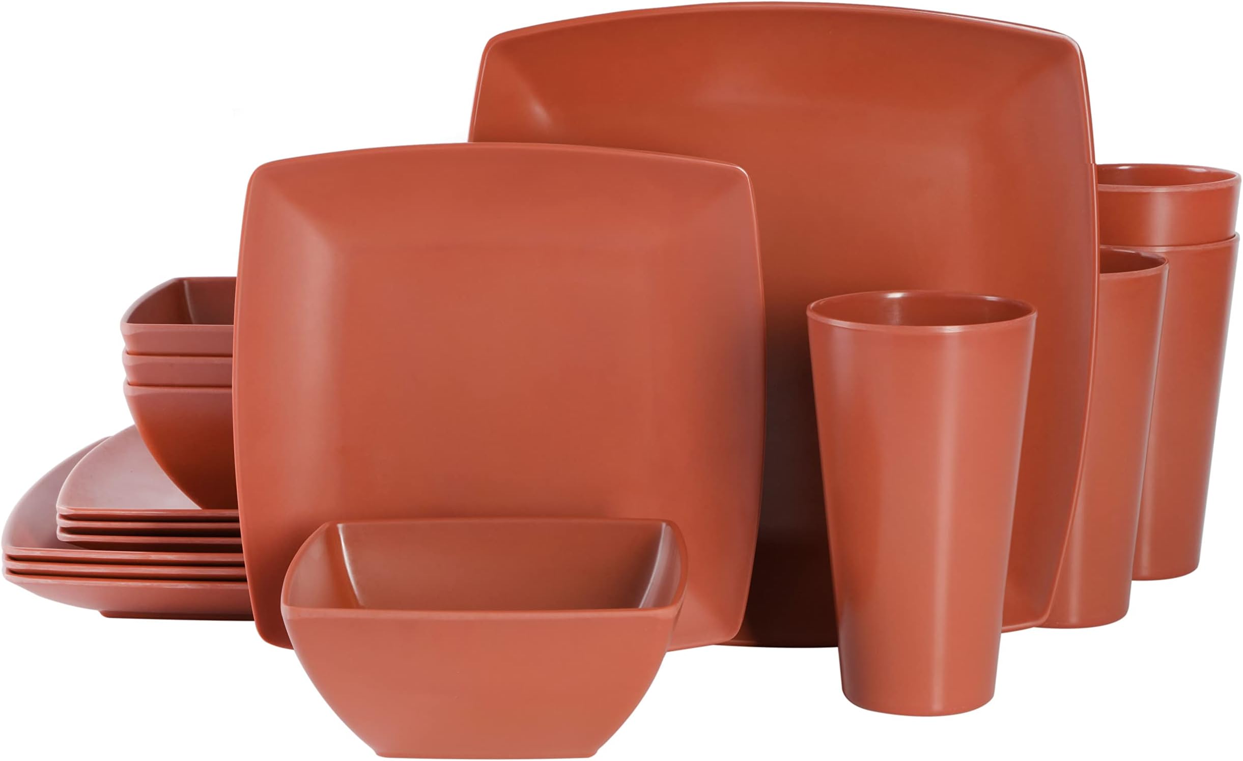 Gibson HomeSoho Grayson Square Melamine Dinnerware Set, Service for Four (16pcs), Red