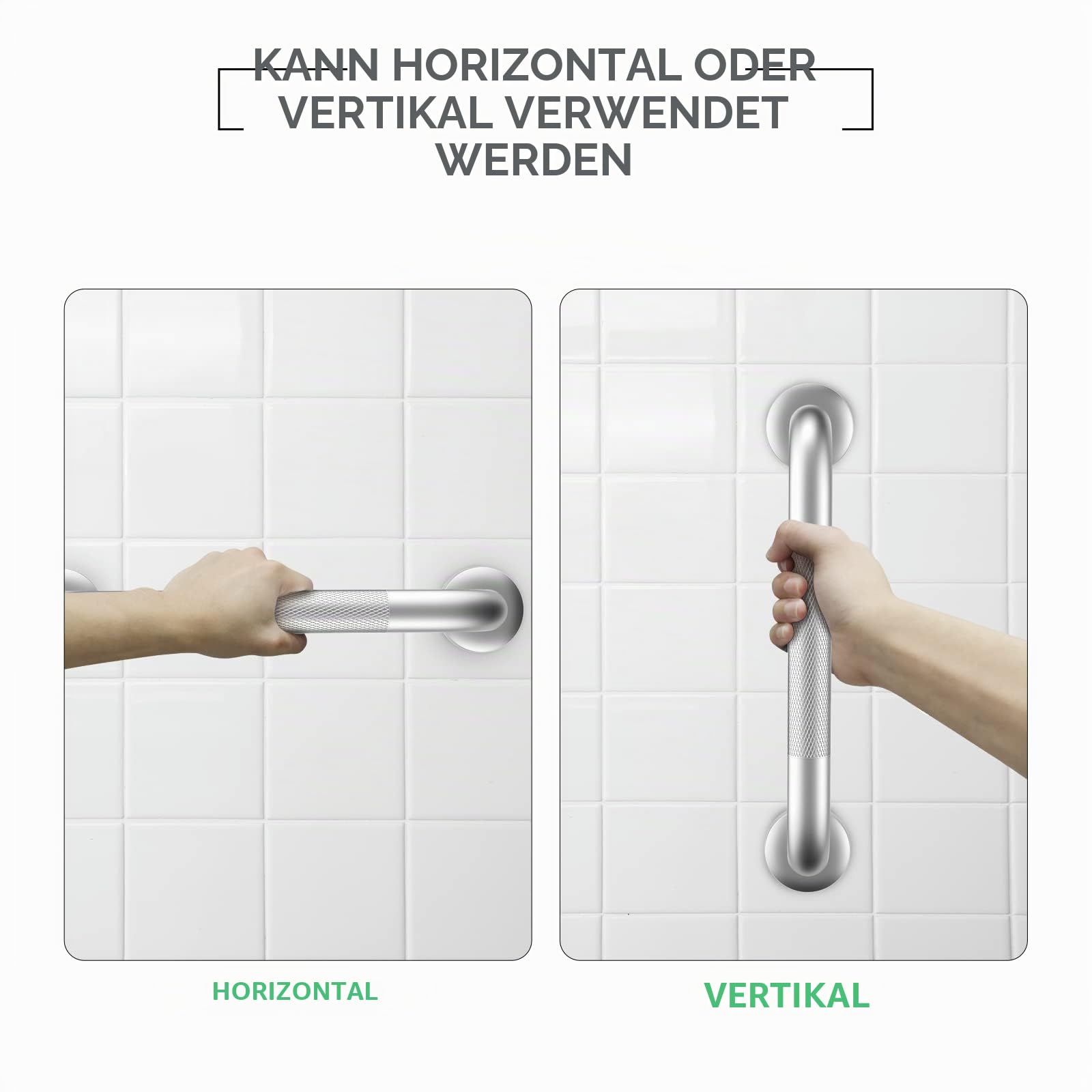 Gotega 2 Stück Haltegriff Dusche, 45 cm Haltegriffe für Senioren, 304 Edelstahl Badezimmer Haltegriff Rutschfester badewannengriff Sicherheitsgriff für Badewanne, Dusche, Toilette
