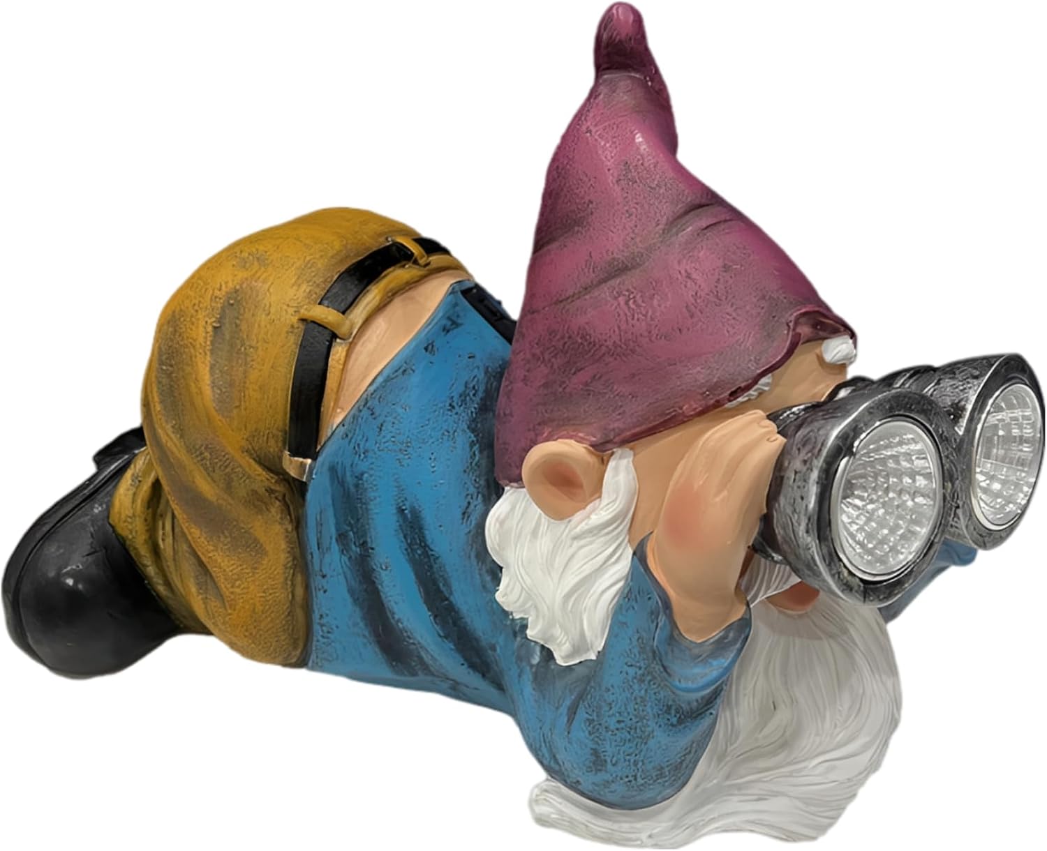 Gnome Solar Light Figurine, Whimsical Elf Statue, Lying Down with Binoculars, Resin Led Garden Decoration for Patio, Lawn, Yard