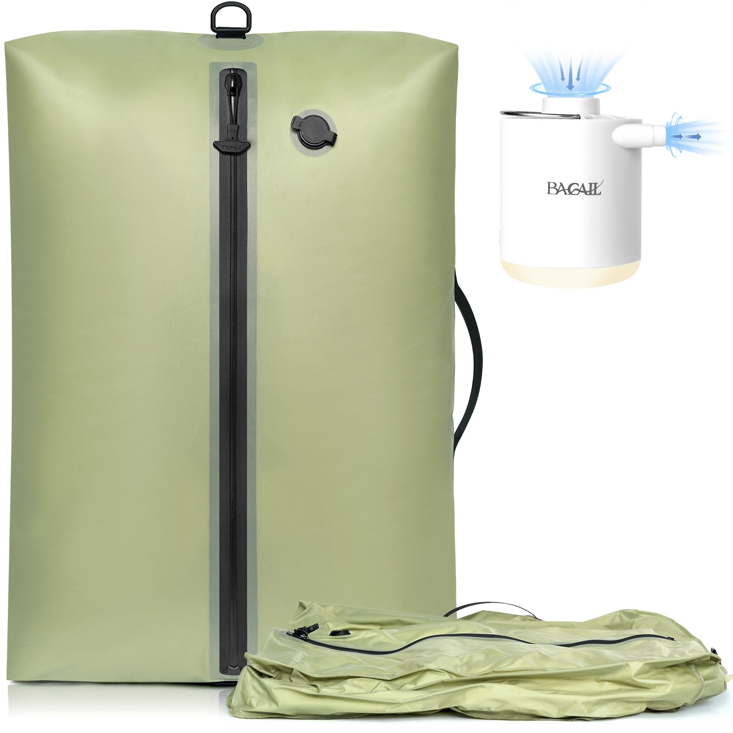 BAGAIL TPU Vacuum Bag for Travel, Reusable Compression Bag with IPX8 Waterproof Zipper, Save Space for Suitcase, Backpack and Carry on (Olive Green, ExtraLarge, With Pump)