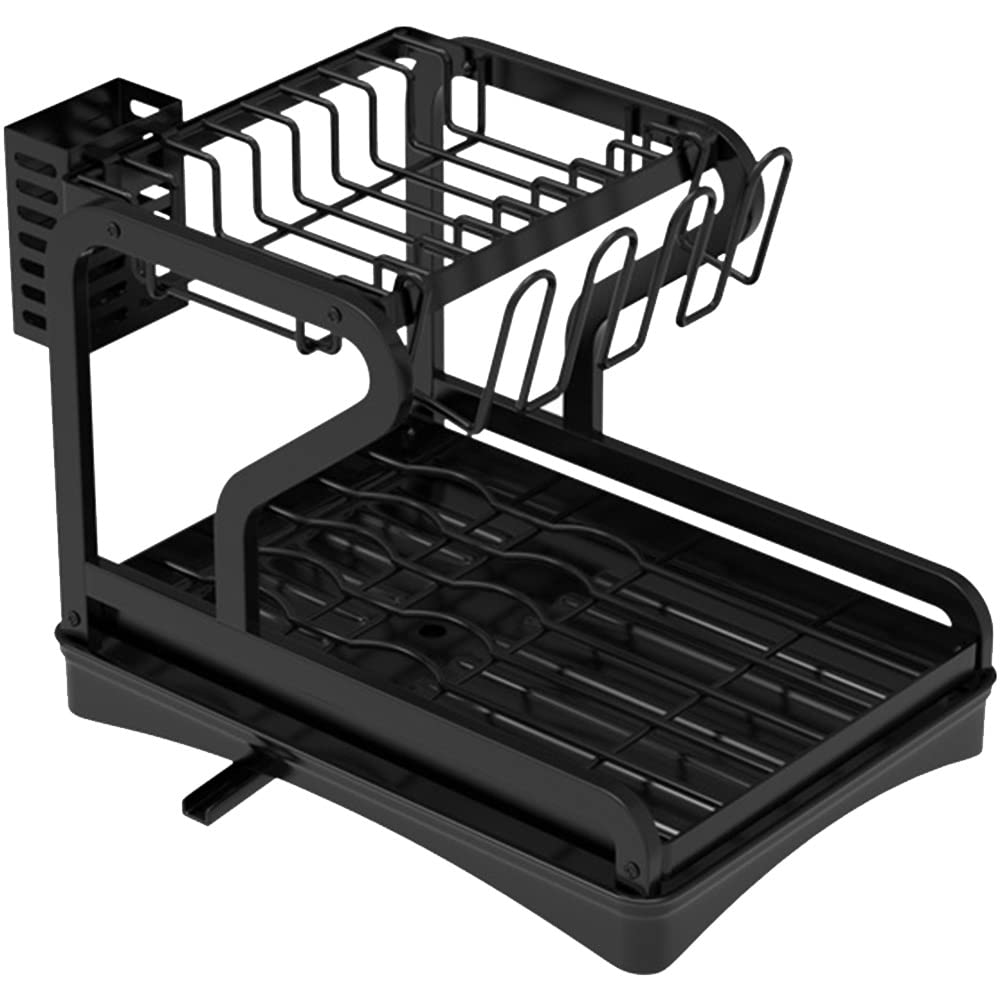 CTRLZS Dish Drying Rack for Kitchen Counter, 2-Tier Drainboard Set with Double-Layer Bowl Rack, Cup Rack, Drain Board