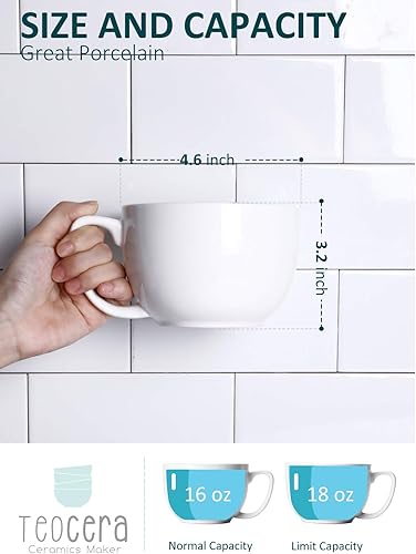 Miniatura 3 de Teocera Juego de 4 tazones de sopa blancos de 24 onzas con asas y tazas jumbo de 16 onzas