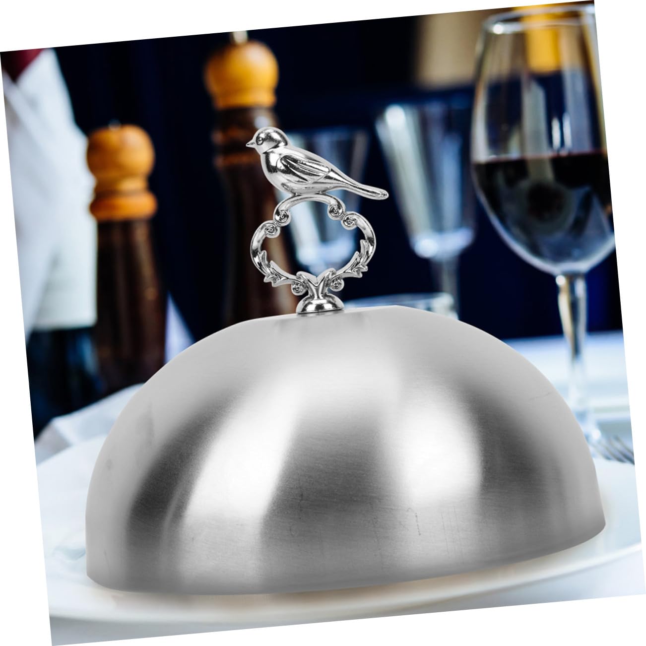 MAGICLULU Steakabdeckung Silberfarbene Abdeckhaube mit Glatten Kanten Runde aus Edelstahl Haushaltsgeschirrschutz Dampfdeckel zum Frischhalten von Speisen für Grillplatte