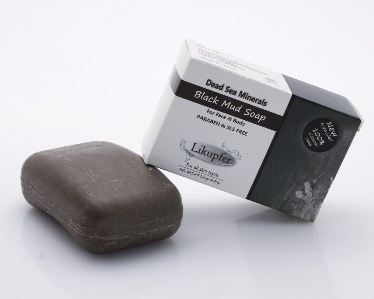 Black Mud Soap for face and body Dead Sea Minerals (Paraben and SLS Free) by LiKupfer