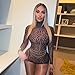 Molilove Womens Cheetah Print Romper Sexy Bodycon Shorts Jumpsuit Long Sleeve Crew Neck One Piece Outfits Y2K Trendy Clothes