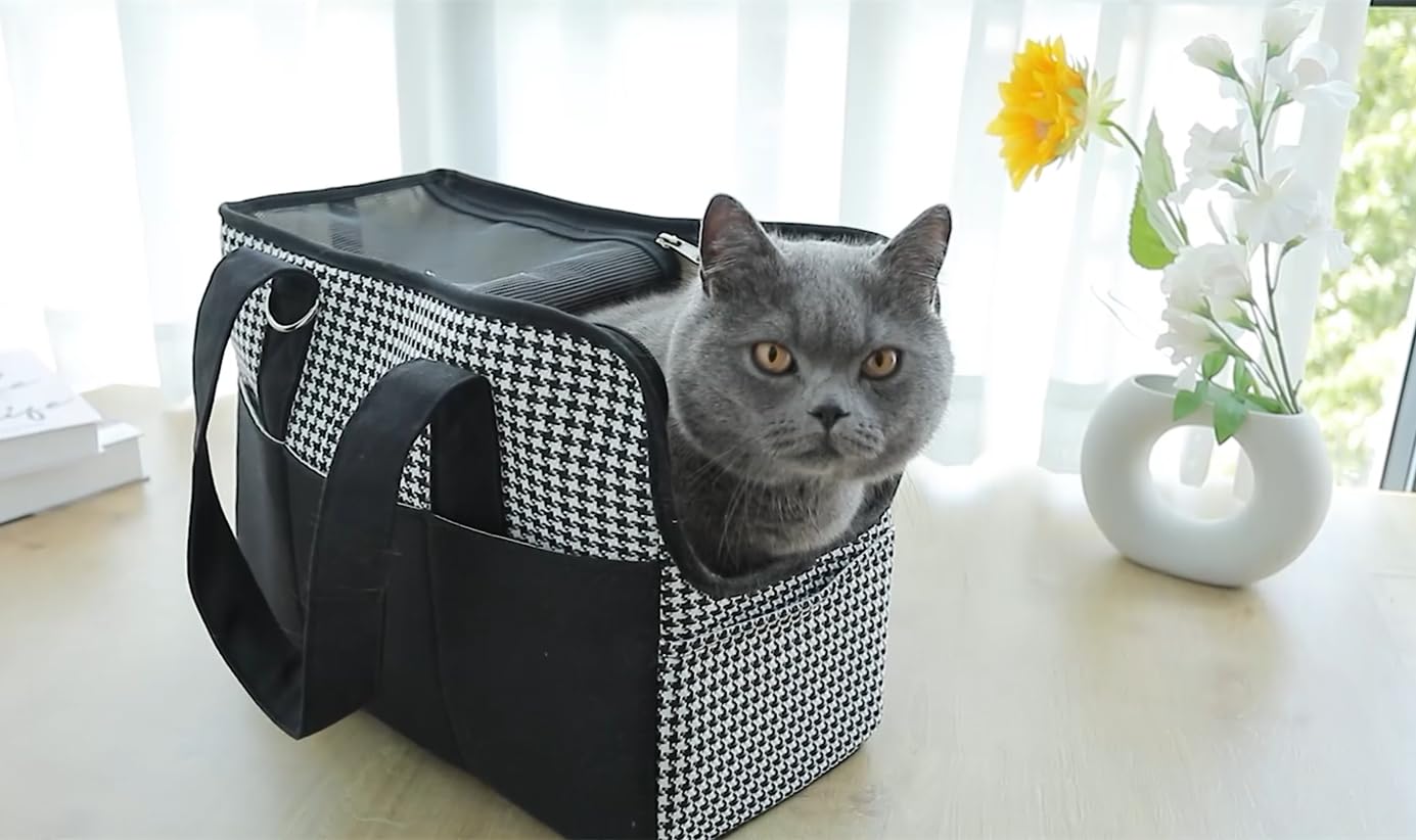 Borsa Trasportino per Cani e Gatti fino a 5 kg – Borsa a Tracolla Traspirante Portatile Pieghevole Apertura Superiore, Trasportino Viaggio Elegante per Trasporto Animali Domestici, Airline Approvata