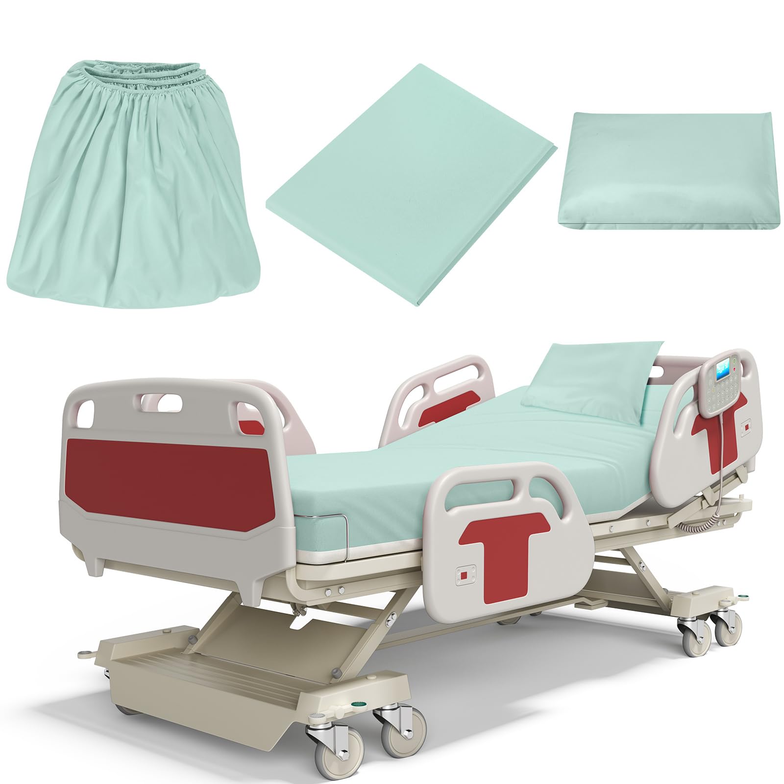 Moukeren 3 Pcs Hospital Bed Sheets Set for Home Nursing Use, Dark Green