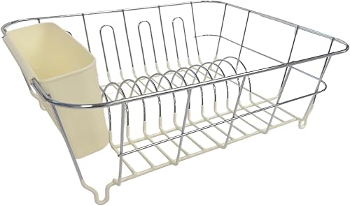 Miniatura 14 de Escurridor de platos y soporte para cubiertos, juego de 2 piezas, escurridor compacto para fregadero con revestimiento inferior de goma, organizador