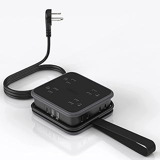 NTONPOWER Flat Plug Power Bar with USB C, 8 Widely Outlets with 3 USB (1 USB C), 5 ft Wrapped Around Extension Cord, Wall Mount, 3 Side Outlet Extender Power Strip for Home, Dorm, Office, Travel