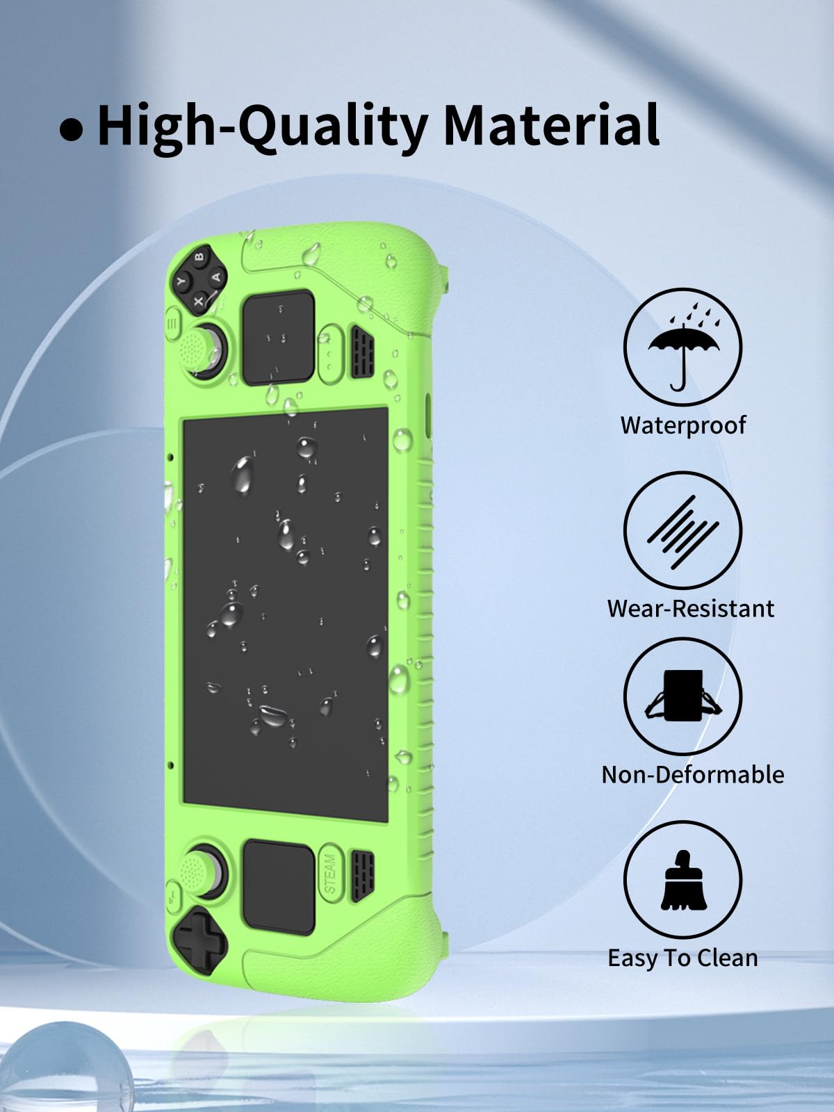 Compatible con Valve Index Steam Deck Gamepad, silicona de alta calidad, protección a prueba de golpes, puerto de carga táctil accesible, verde fluorescente.