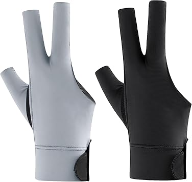 JIAHG 2 Pcs Billiard Pool Glove for Left or Right Hand 3 Fingers Non-Slip Breathable Snooker Cue Sport Glove