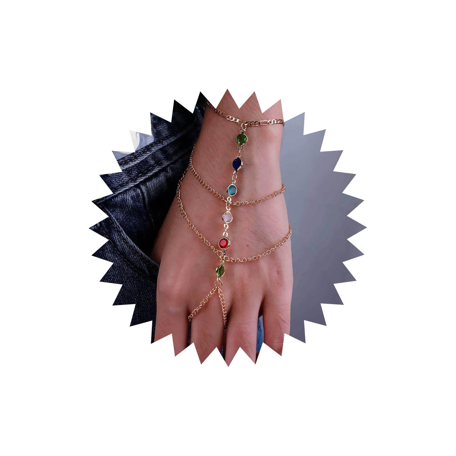 Atentuyi Capas De Cristal Anillo De La Pulsera De Oro De La Mano De La Cadena De Cristal De La Cadena De Dedo Boho Pulsera De Cristal De La Joyería De La Boda Accesorios Para Las Mujeres Y Las Niñas