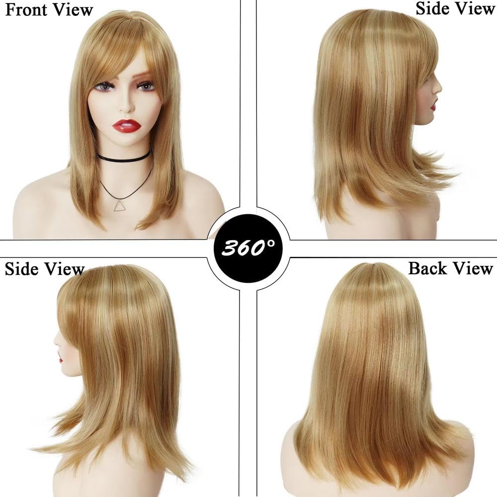 Haarpflege Blonde Mittellange Schulterlange Glatte Haarperücke Für Frauen Tägliche Party Cosplay
