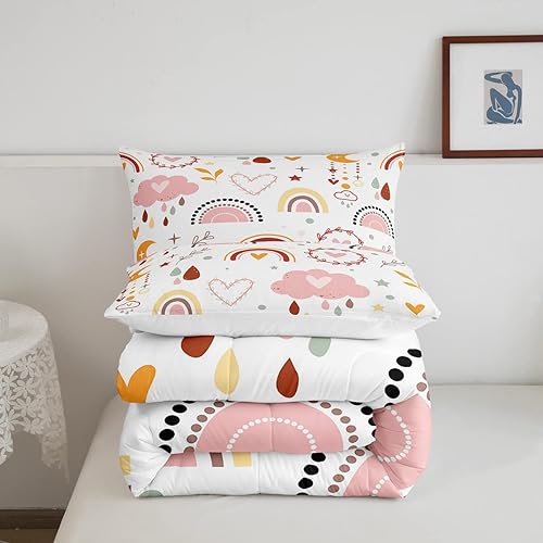 Miniatura 4 de Erosebridal Juego de edredón de arcoíris y 2 fundas de almohada para niñas, juego de edredón de corazón de amor rosa, tamaño matrimonial, juego de