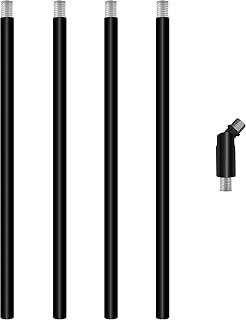 4 Pieces 12-inch M10 Threaded Extension Poles Lighting Fixture Downrods Stems & 180 Degrees Sloped Ceiling Adapter for Pendant Light, Island Lighting, Chandeliers (Black)