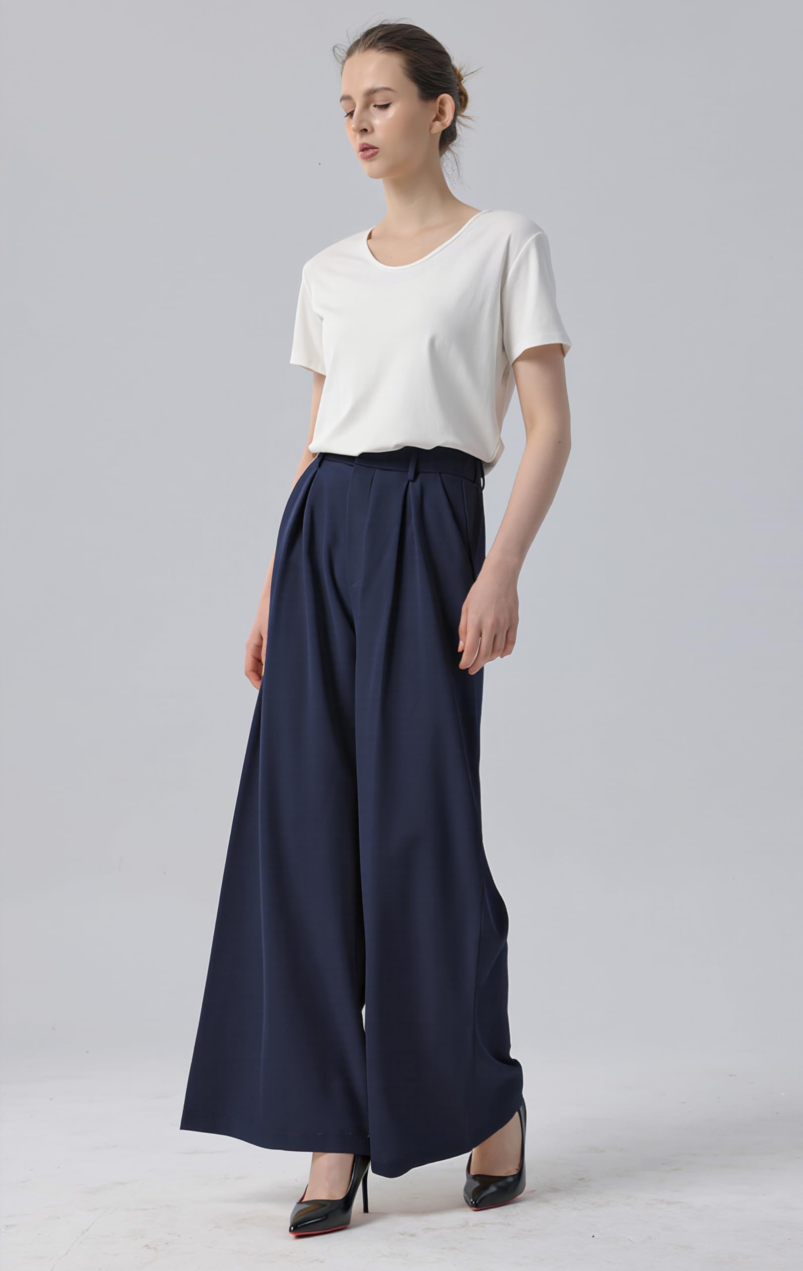 Tronjori Pantaloni da Donna A Vita Alta Casual Pantaloni con Tasche Gamba Larga Pantaloni Lunghi per Ufficio Pantaloni Casual