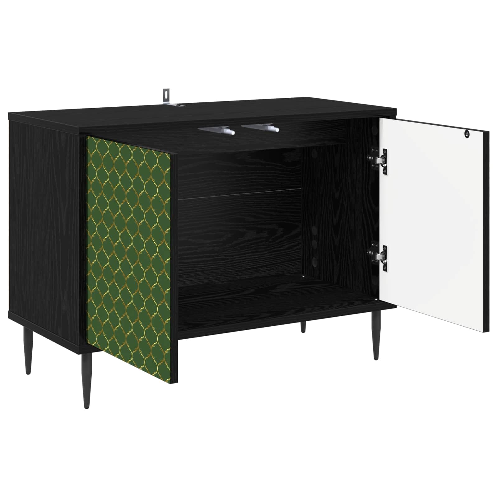 Homgoday TV-Schrank GELEEN 69x33x50,5 cm Schwarz Eichen-Optik, Holzwerkstoff, 2 Türen, Moderner Fernsehschrank mit viel Stauraum, erhöhten Füßen und dekorativem Muster, für Wohnzimmer 8007011