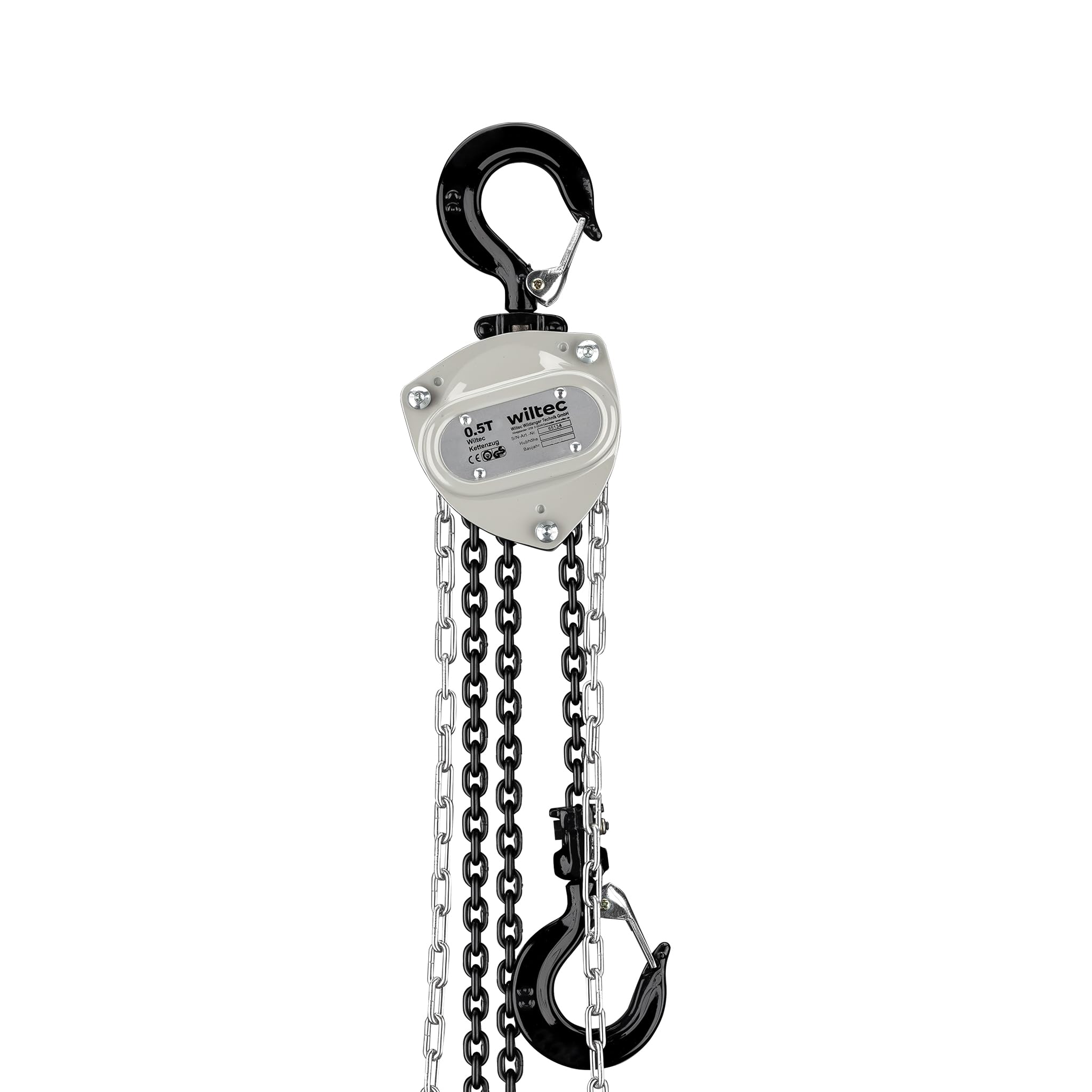Wiltec Polipasto manual de cadena 500 kg 3 m de elevación ganchos de seguridad cadena G80 galvanizada diseño resistente duradero ligero y compacto ideal para talleres y obras