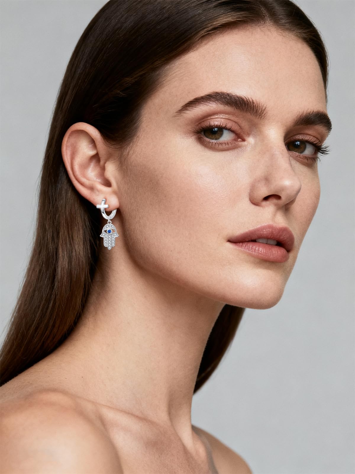 Pendientes de ojo turco para mujer, plata de ley 925, aretes de aro de mano Hamsa, pequeños aretes de joyería con bisagras, regalos para mamá