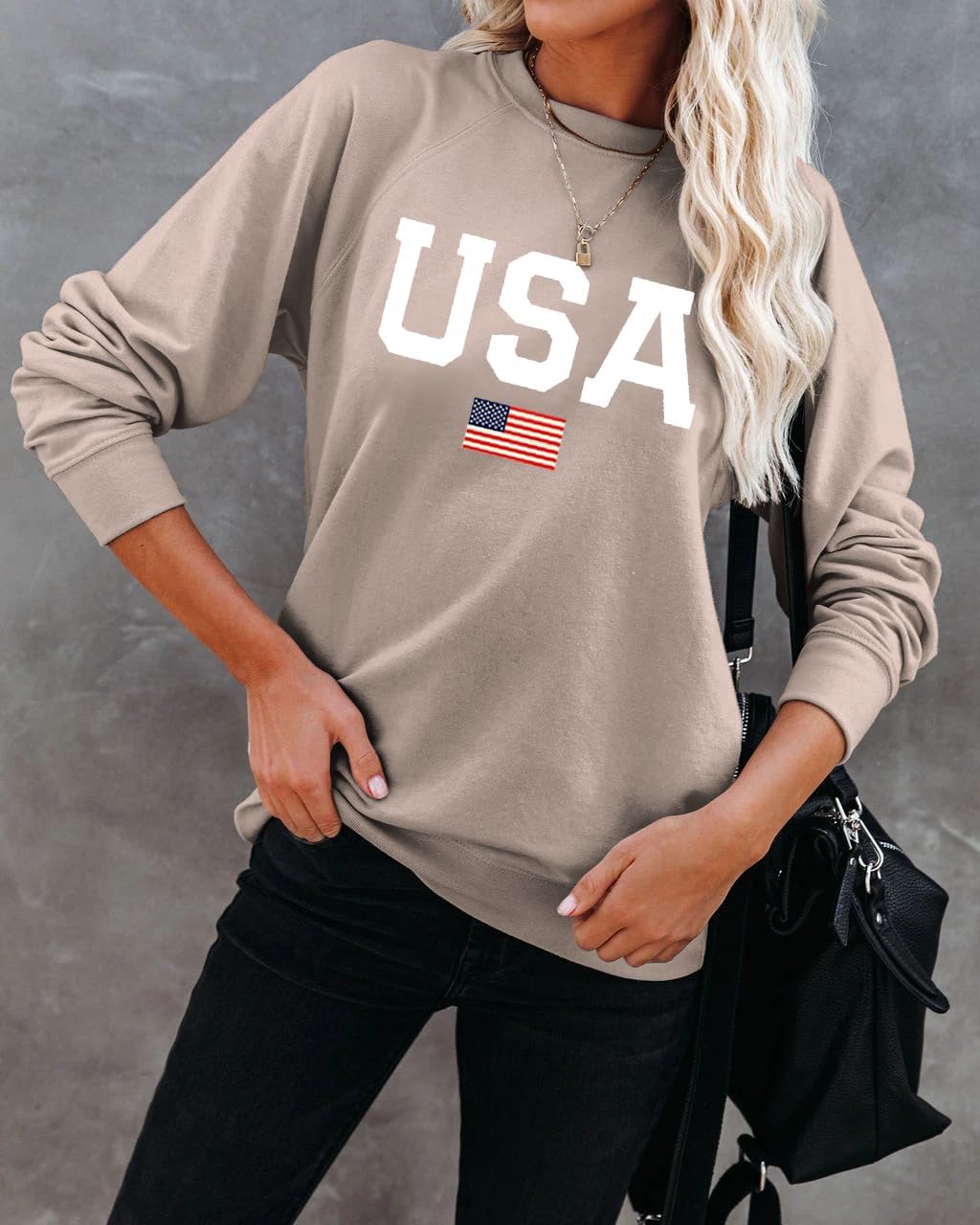 Lacozy Womens USA Sweatshirt Crewneck American Flag Sweater Long Sleeve 4th of july T shirts Loose Fit Pullover Tops Fall - Image 2