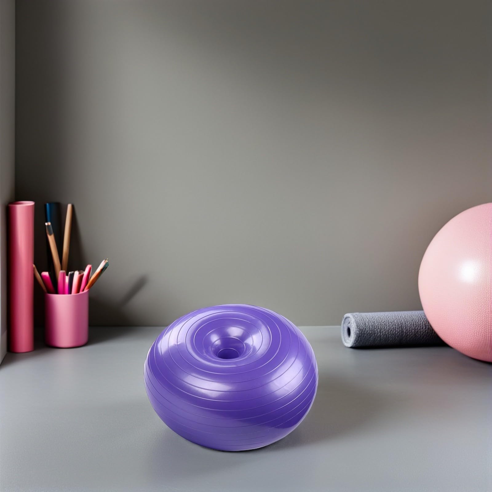 PACKOVE Pelota de Pilates con Forma de Donut, Superficie Antideslizante y Material PVC, a Prueba de Explosiones, Incluye Bomba de Aire para Ejercicios en Casa y Yoga
