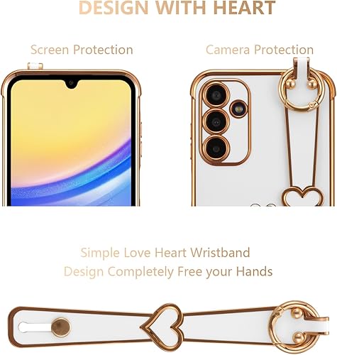 Vista 50 de ZTOFERA Funda para Samsung Galaxy S22 Plus 5G con correa para la muñeca, bonito borde chapado de lujo, patrón de corazones de amor para niñas y Azul