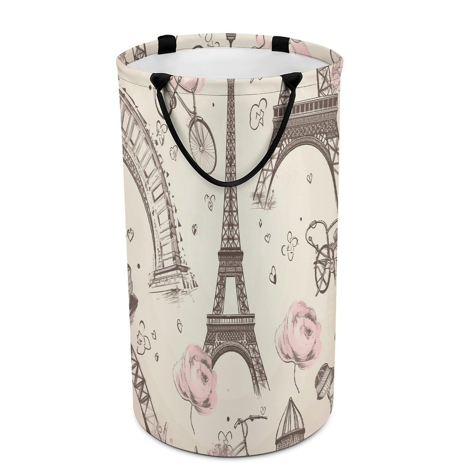 The Eiffel Tower And A Bicycle Laundry Basket Waterproof Laundry Hamper Freestanding Collapsible Clothes Hamper with Reinforced Handles 86L Large Foldable Tall Clothes Basket for Bathroom