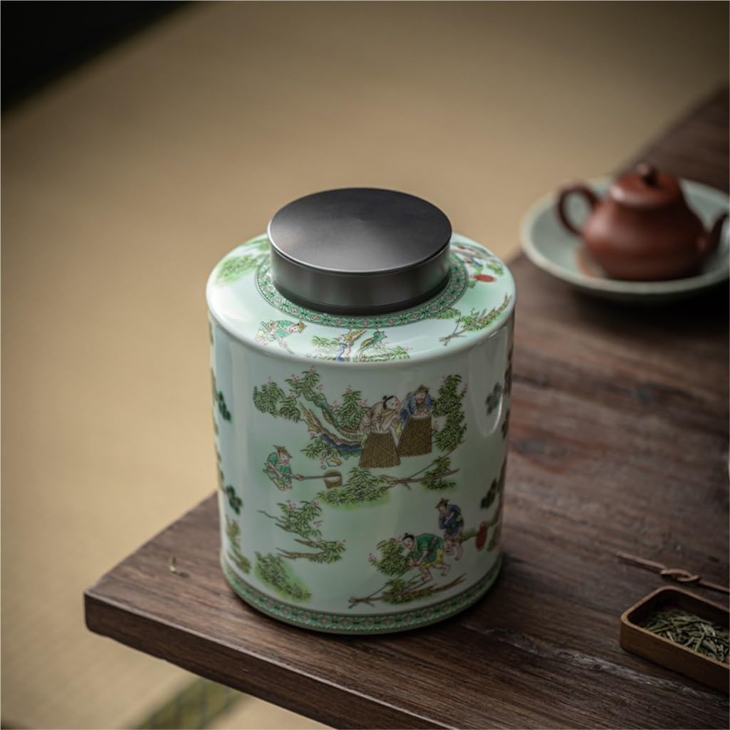 SONGCHAO Sugar Jar Chinese Retro Tea Storage Container Jar Ceramic Storage Sealed Jar Double Lid Empty Jar Kitchen Food Storage Jar Tea Canister (Color : A)